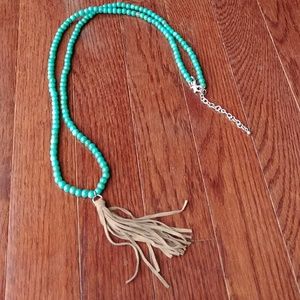 🆕Turquoise glass beaded necklace with tassel